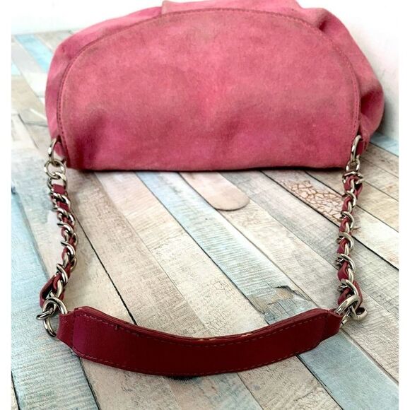 Ann Taylor DUST PINK GENUINE LEATHER SUEDE CHAIN STRAP SHOULDER BAG HANDBAG BOHO - Picture 9 of 11